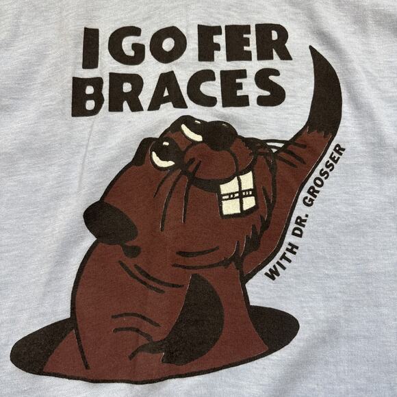 Vintage 70s 80s Sneakers 50/50 I Go Fer Braces Beaver T Shirt Funny Medium M - Picture 3 of 10